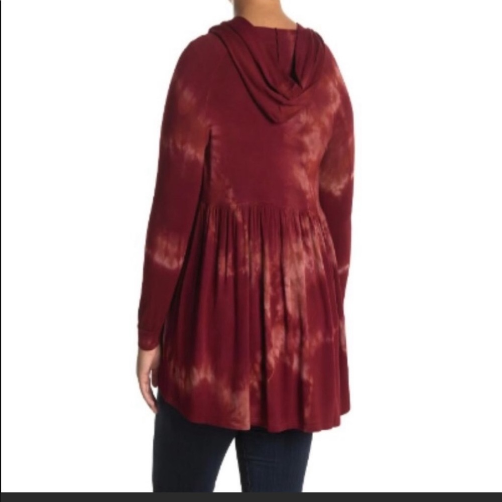 Baea Red Tie Dye Open Front Long Sleeve Casual Boho Cardigan Size XL worn once